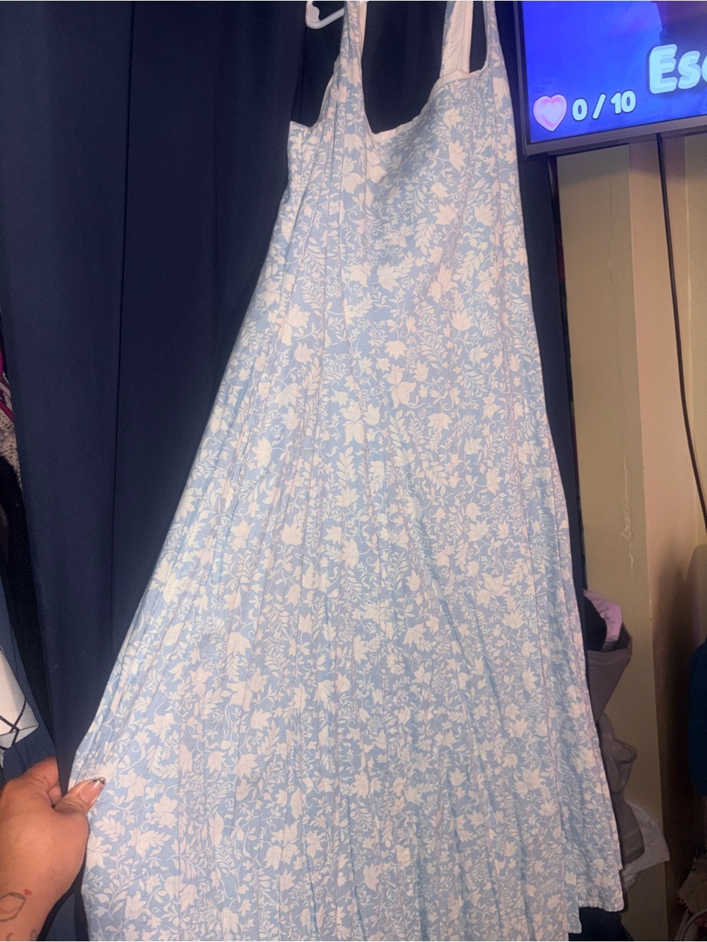 Light Blue Floral Pleated Maxi Dress